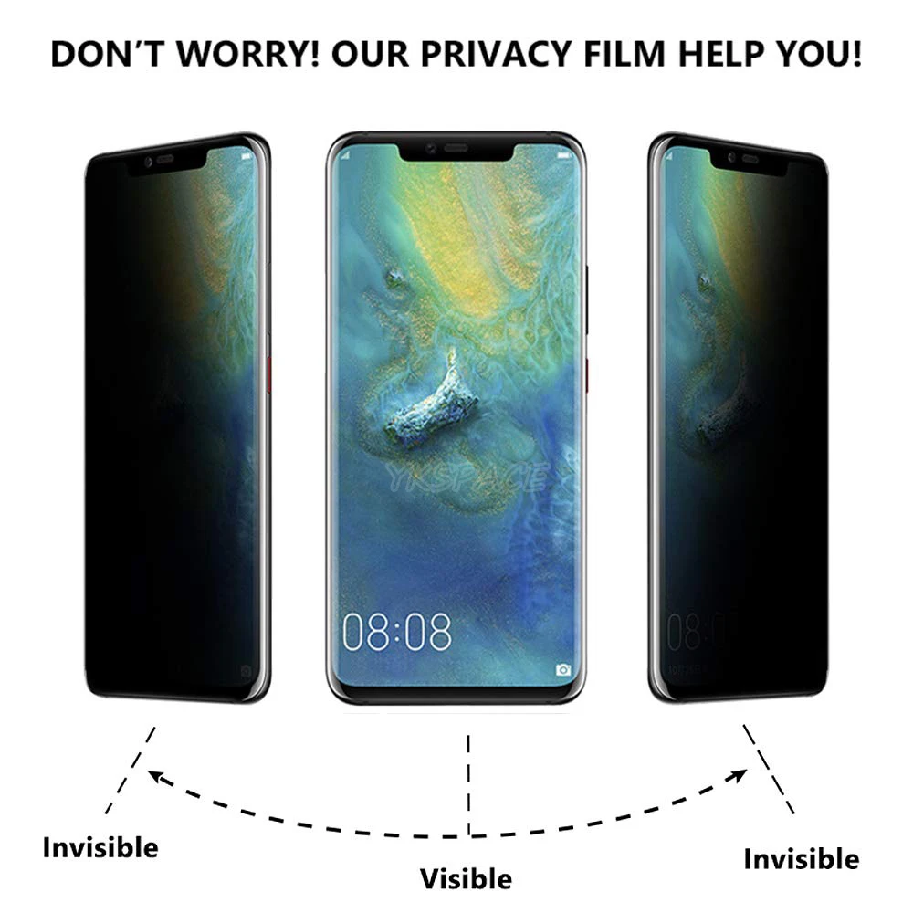 UV Liquid Full Glue Privacy 3D Tempered Glass For Huawei Mate 20 30 40 50 P30 P40 P50 P60 Pro Plus Art Anti Spy Screen Protector