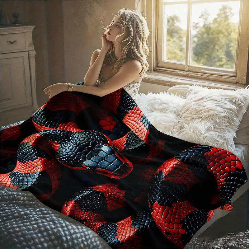 Red Black Snake Texture Flannel Blanket Warm Soft Halloween Christmas Decorative Couch Warm Cozy All-Season Gift