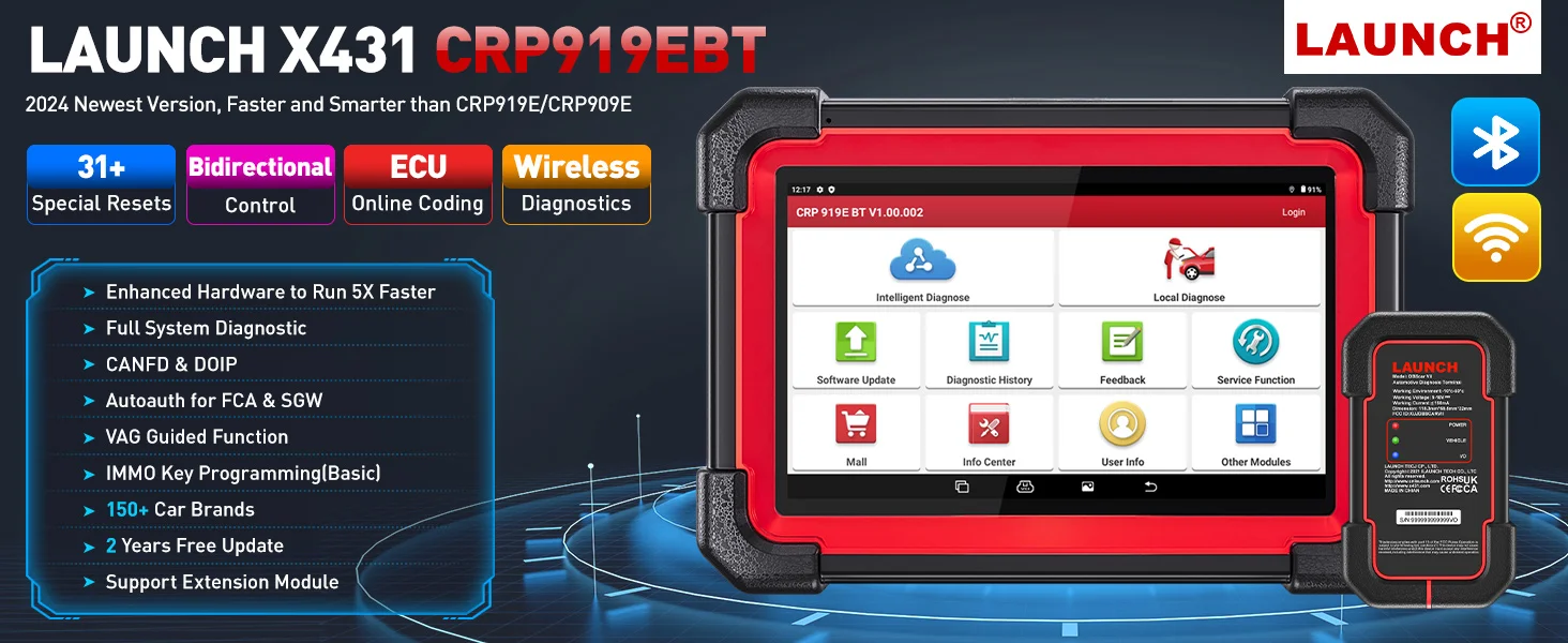 LAUNCH X431 CRP919E BT OBD2 Scanner CAN FD DOIP 32 Reset-Funktionen Vollsystem-ECU-Codierung Bidirektionale Diagnose-Scan-Tools für Autos – Detail 2