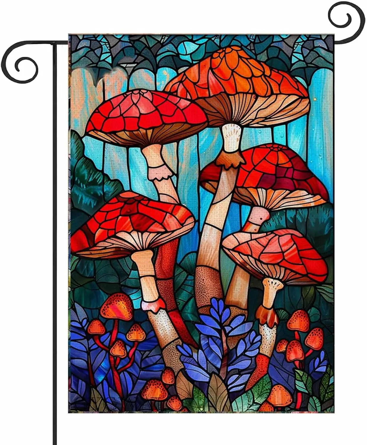 Stained Glass Mushroom Spring Garden Flag 12x18 Inch Double Sided, Small Burlap Yard Flag for Seasonal Farmhouse Outside Out AAS