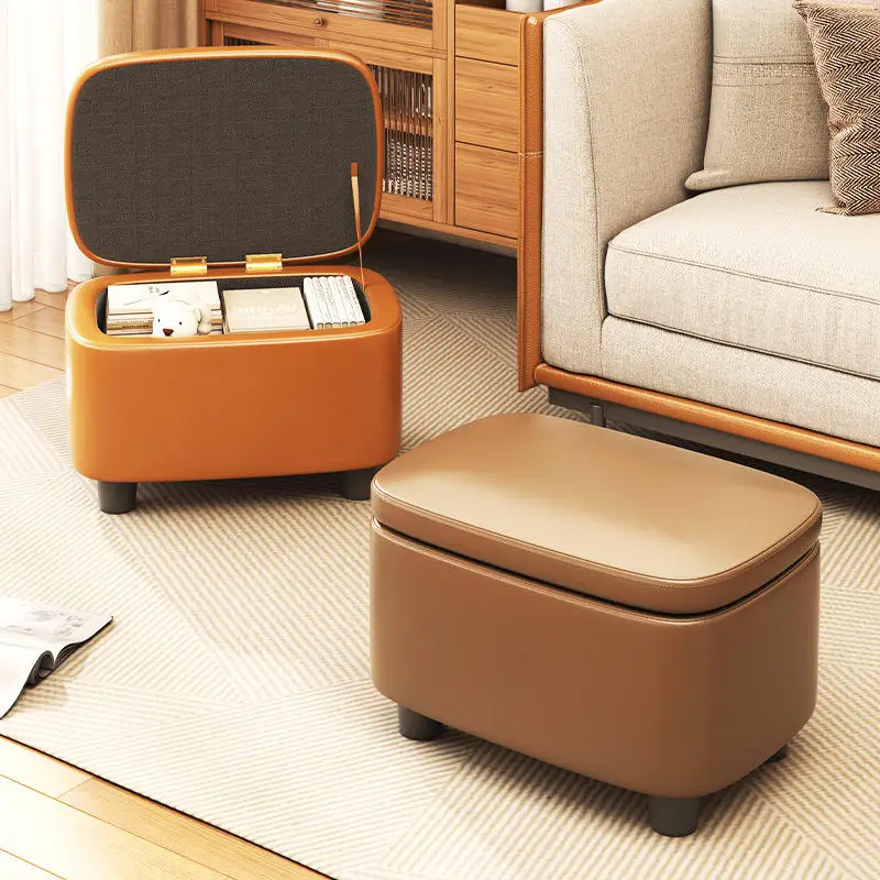 

Multifunctional Soft Cushion Footstool with Tray Storage Simple Design for Living Room Ottomans & Stools
