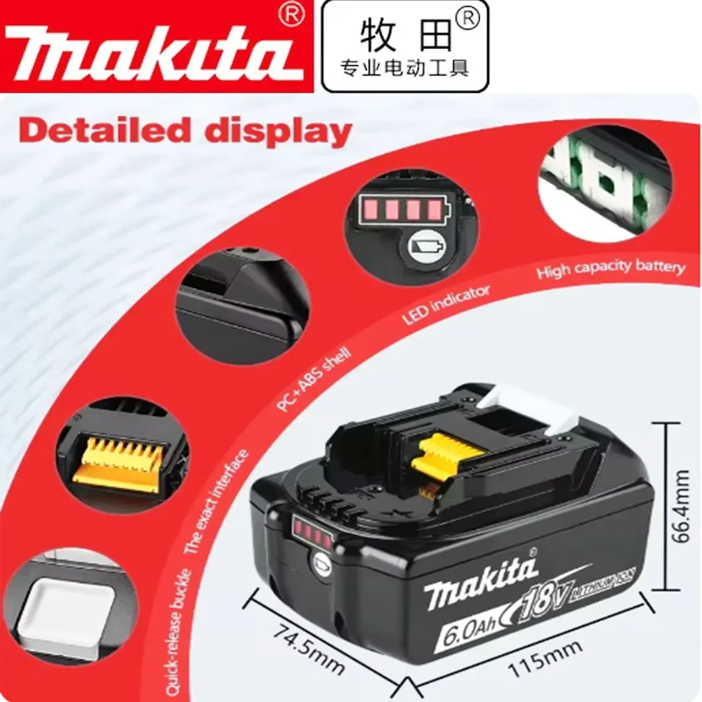 Bateria Recarregável Original Makita 18V, Bateria de Longa Duração, Ferramentas Elétricas Fortes, BL1830, BL1840, BL1850