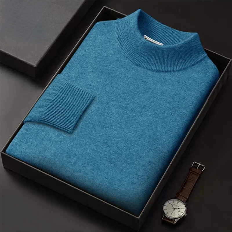 Men Knit Sweaters Wool Tops Pullover Half Turtleneck Man Clothing Asual Chic Design Winter Autumn Solid Loose  Vintage Sweater