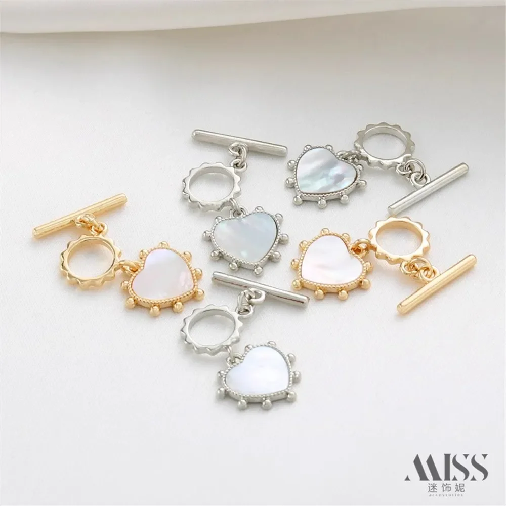 14K Gold Color Inlaid Shell, Love Sun Rim OT Buckle DIY Bracelet, Necklace Ending Connection Peach Heart Accessories