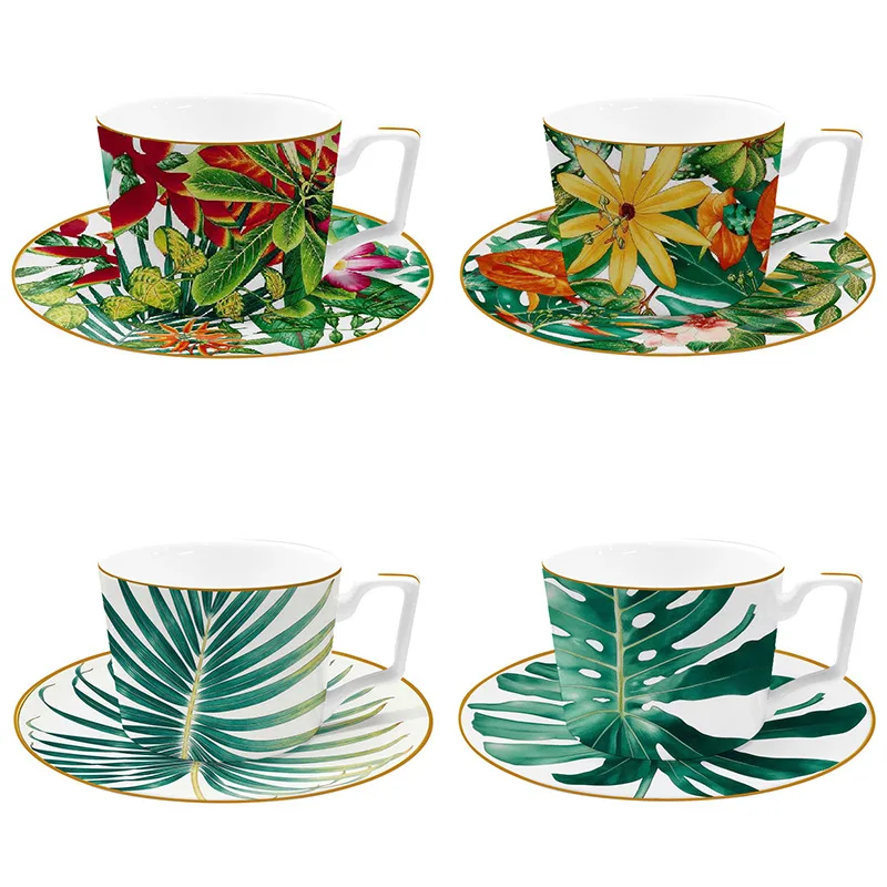 

Керамическая кофейная чашка и посуда в европейском стиле для дома H, экваториальная джунгли, офисная чашка для послеобеденного чая, листовая чашка, тарелка для десерта Dim sum