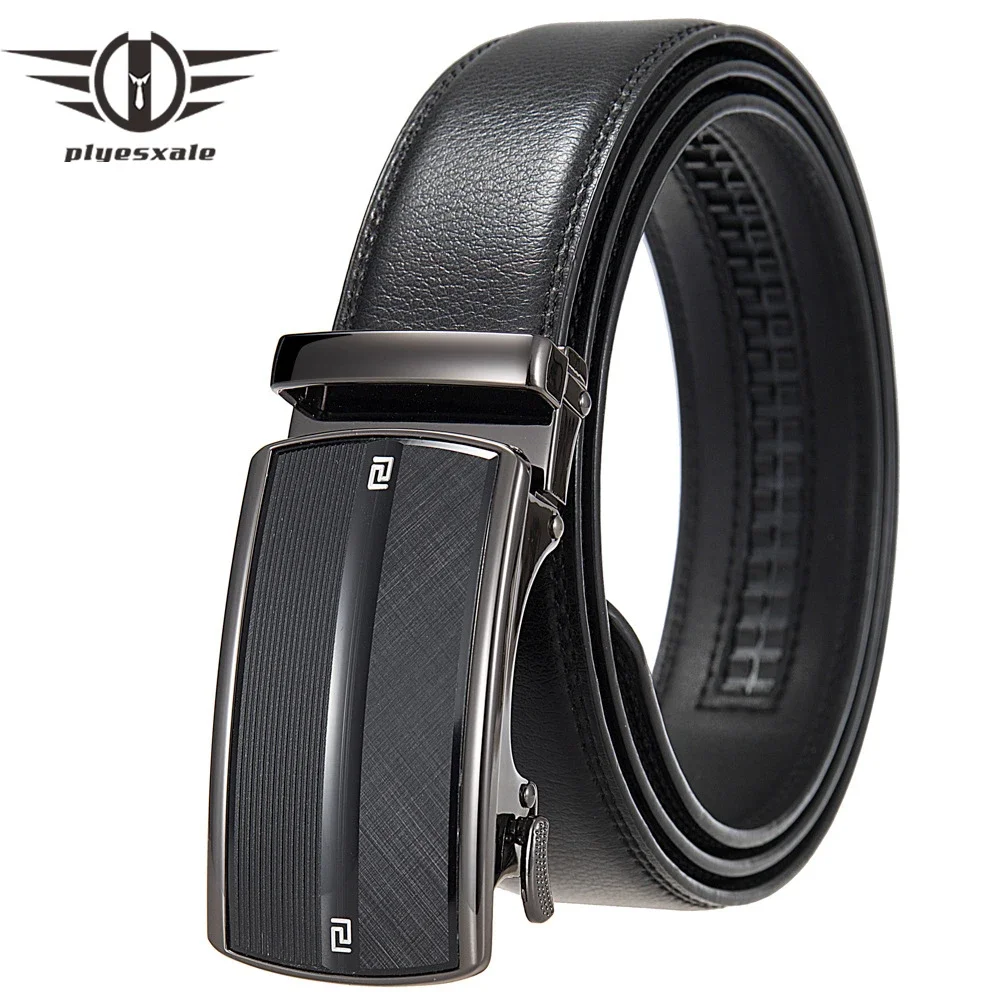 Plyesxale Men's Belt 2024 New Automatic Buckle Belt Men Black Genuine Leather Belts For Jeans Ceinture Homme High Quality G1498