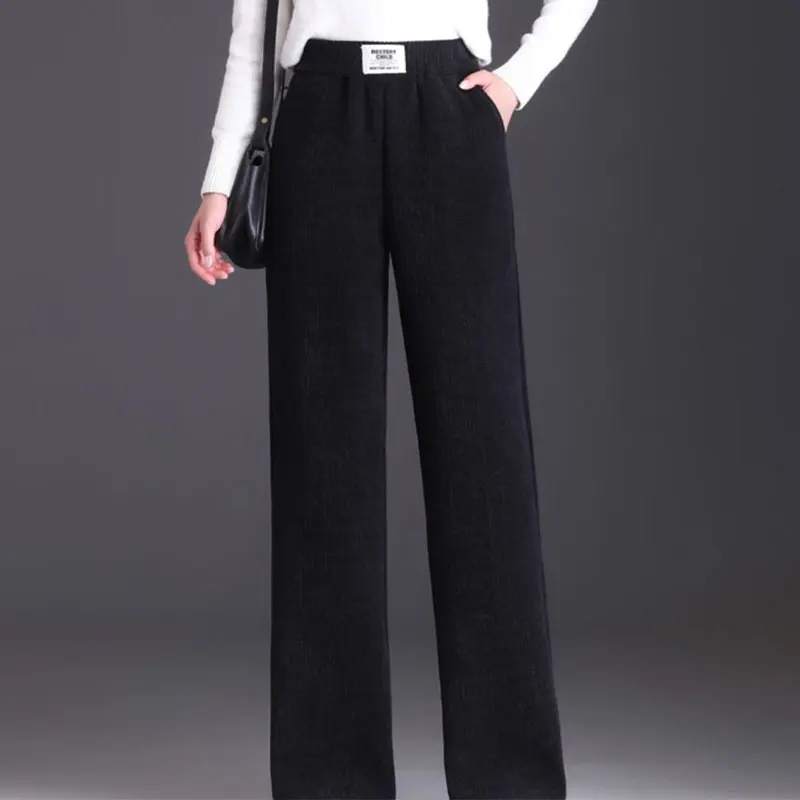 Winter Fleece Lined Wide Leg Pants Casual Thicken Warm Baggy Sweatpants Women High Waist Korean Lamb Fluff Straight Pantalones