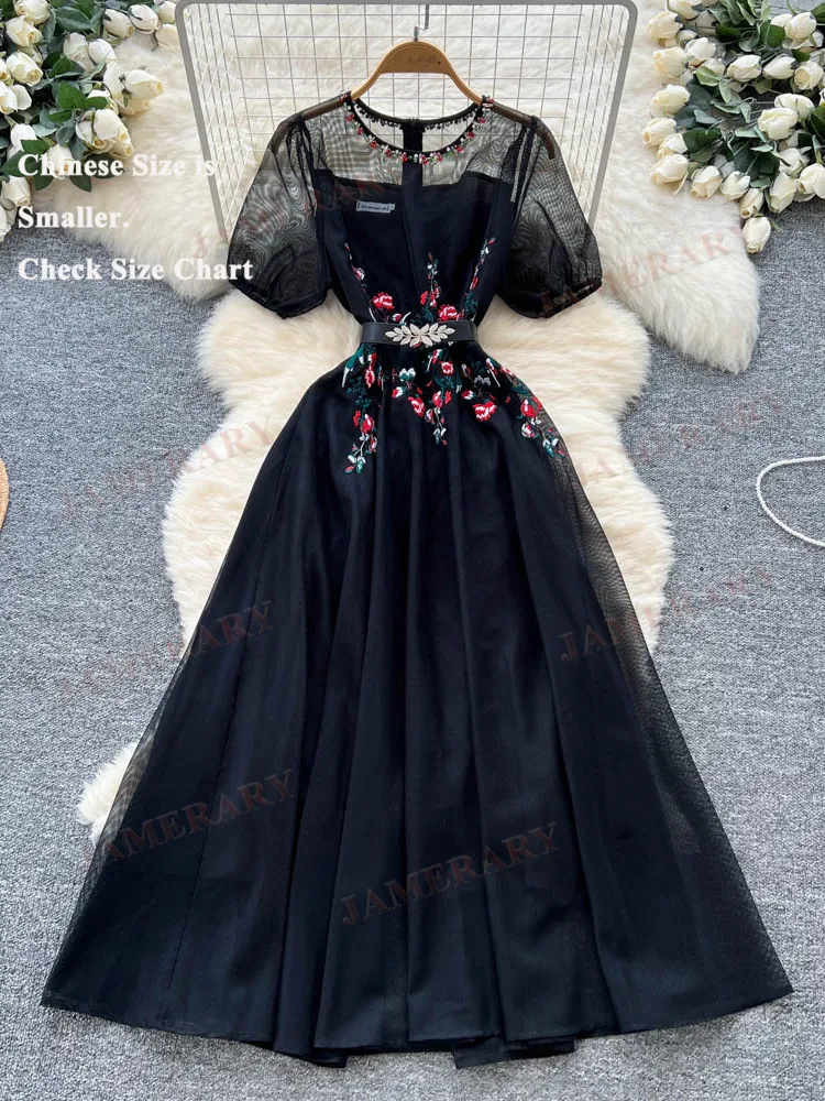 รันเวย์คริสตัลฤดูร้อนเย็บปักถักร้อยTulleชุดยาวผู้หญิงชุดราตรีอย่างเป็นทางการหญิงแขนสั้นElegant Prom Party Vestidos