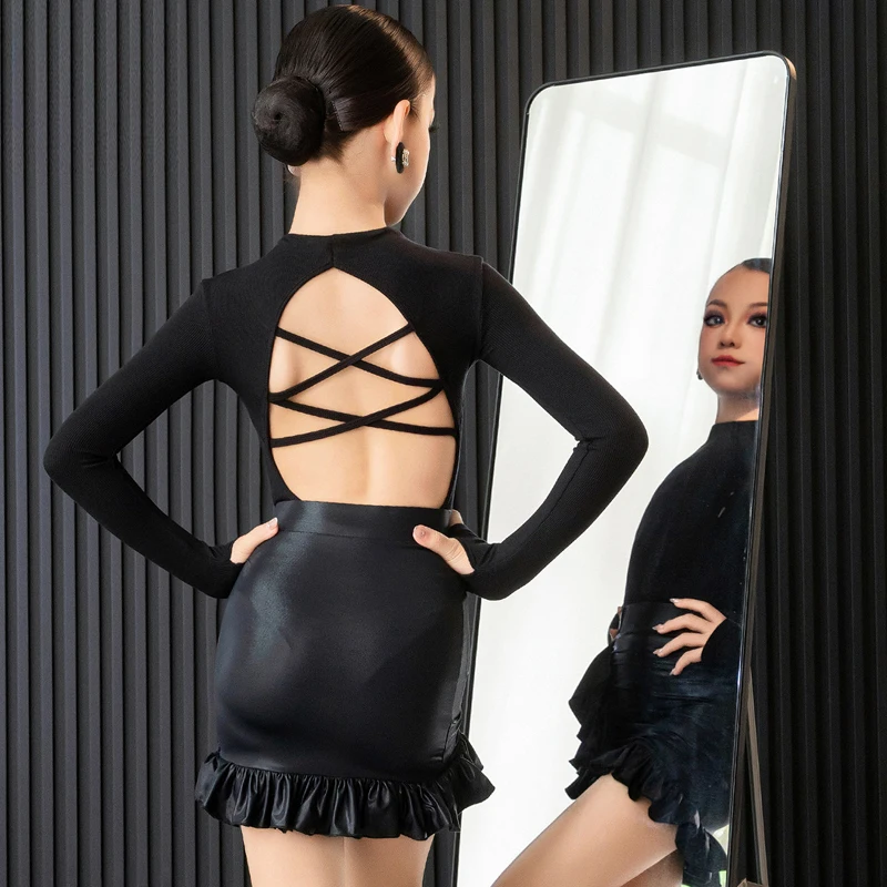 

Детские костюмы для латинских танцев для девочек, боди с цветочным принтом и юбки с гофрировкой, детская танцевальная одежда для бальных танцев, румбы