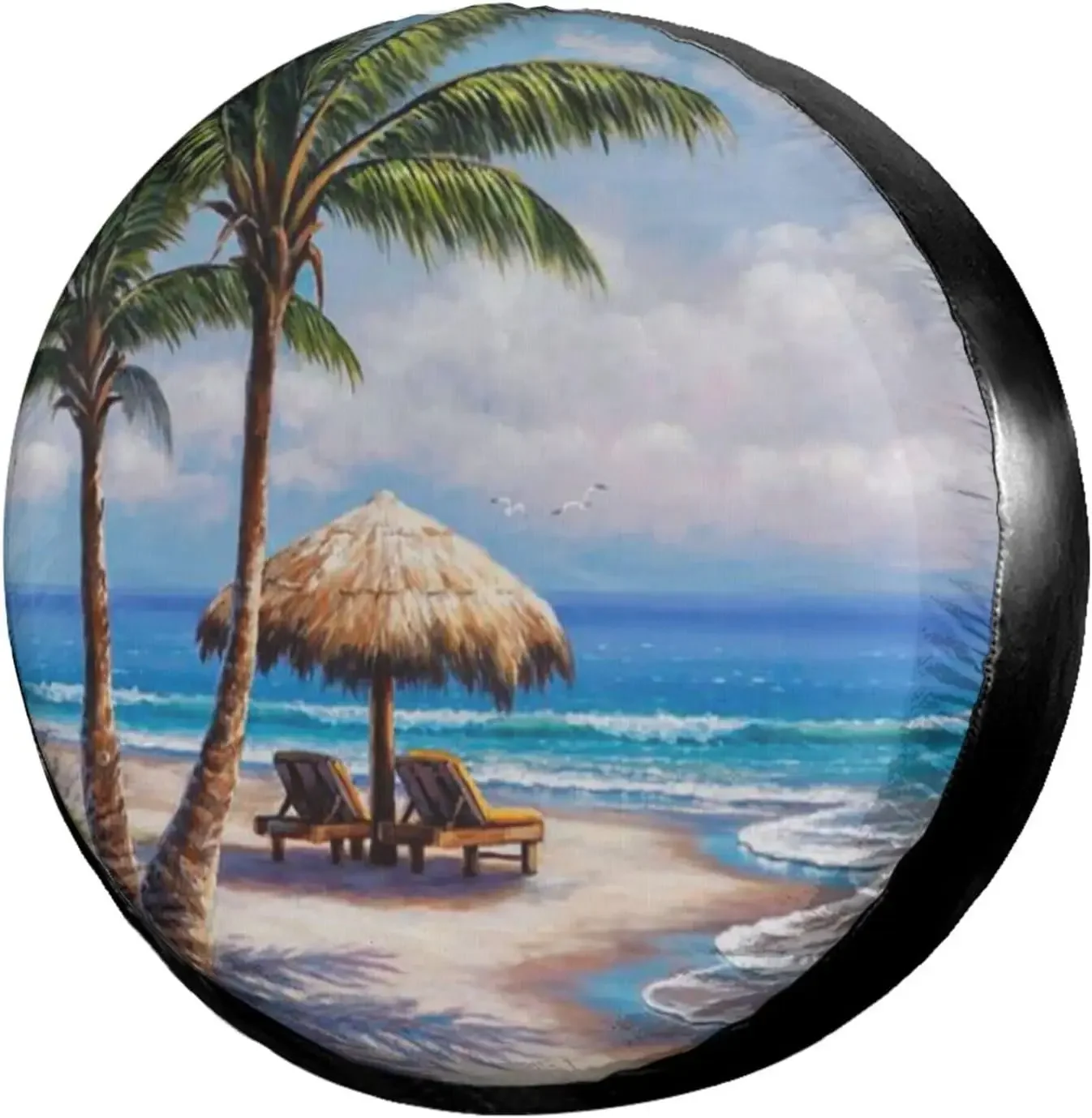 Beautiful Beach Palm Trees Spare Tire Cover Dust-Proof Wheel Tire Cover Fit Trailer RV SUV and Many Vehicle 14inch-17 Inch