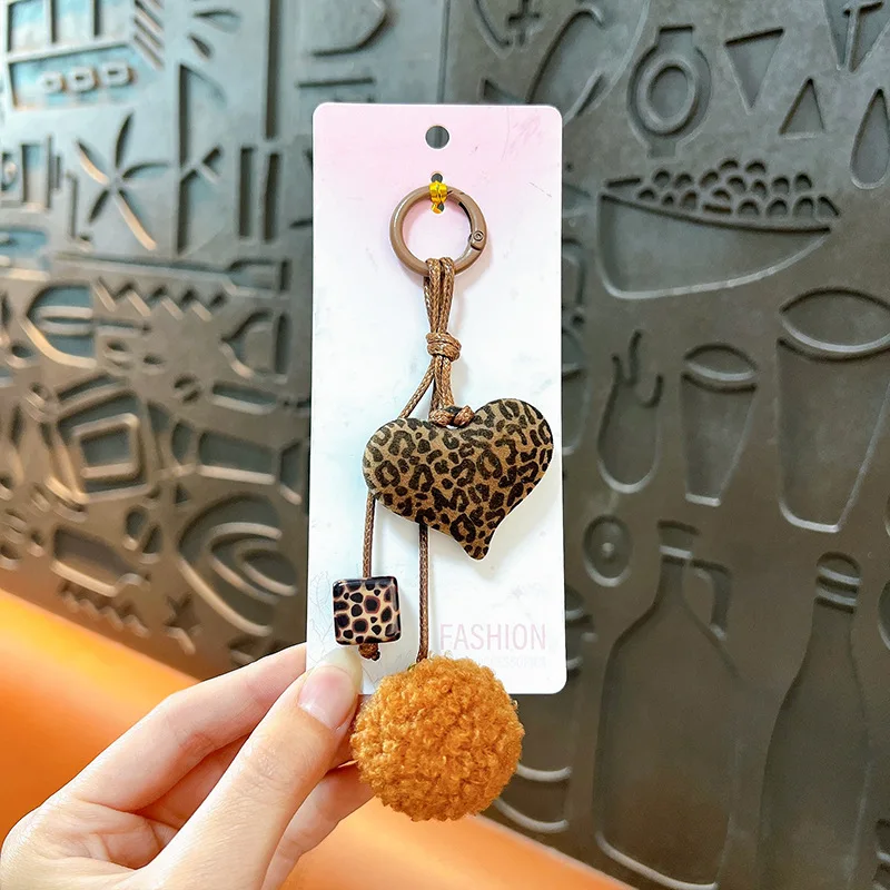 Women's Bag Pendant Korean Y2K Cool Sweet Fashion Bag Accessory High-quality Keychain For Girl Kawaii Leopard Love Bow Fur Ball