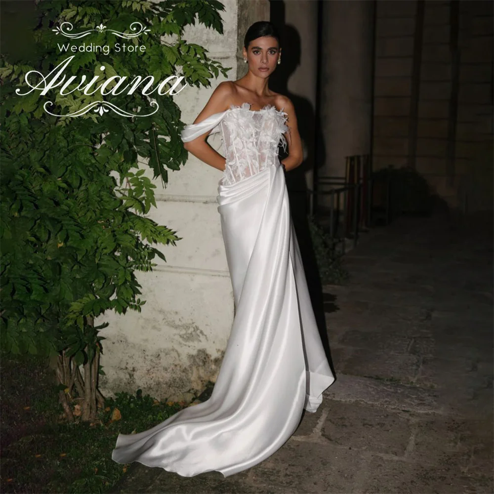 Aviana مخصص زهرة الدانتيل والتطريز حورية البحر فستان الزفاف يزين الكشكشة عالية سبليت مشد سويب تراين قبالة الكتف