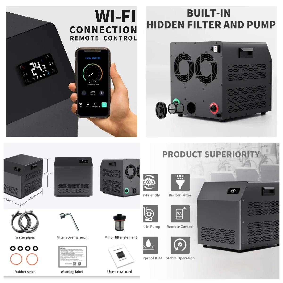 STROVAN WiFi Automatic Water-Cooled Ice Bath Chiller, 220V 1/2hp Compressor with Cooling Capability
