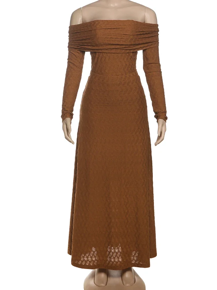 

Sisterlinda Classic Solid 2 Piece Set Popular Elegant Slash Neck Full Sleeve Tops+Matching Maxi Skirts Female Street Outfits