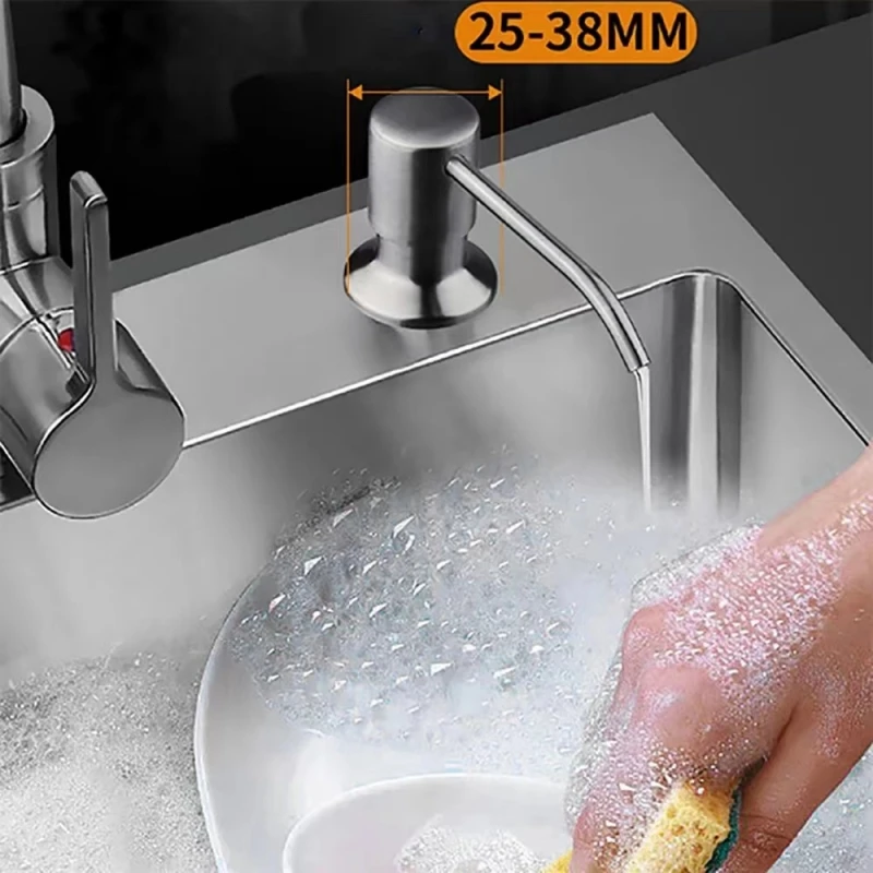 Soap Liquid Dispenser White/Beige ABS+Stainless Steel Kitchen Sink Dispenser Manual Liquid Soap Dispenser Bottle 400 ML