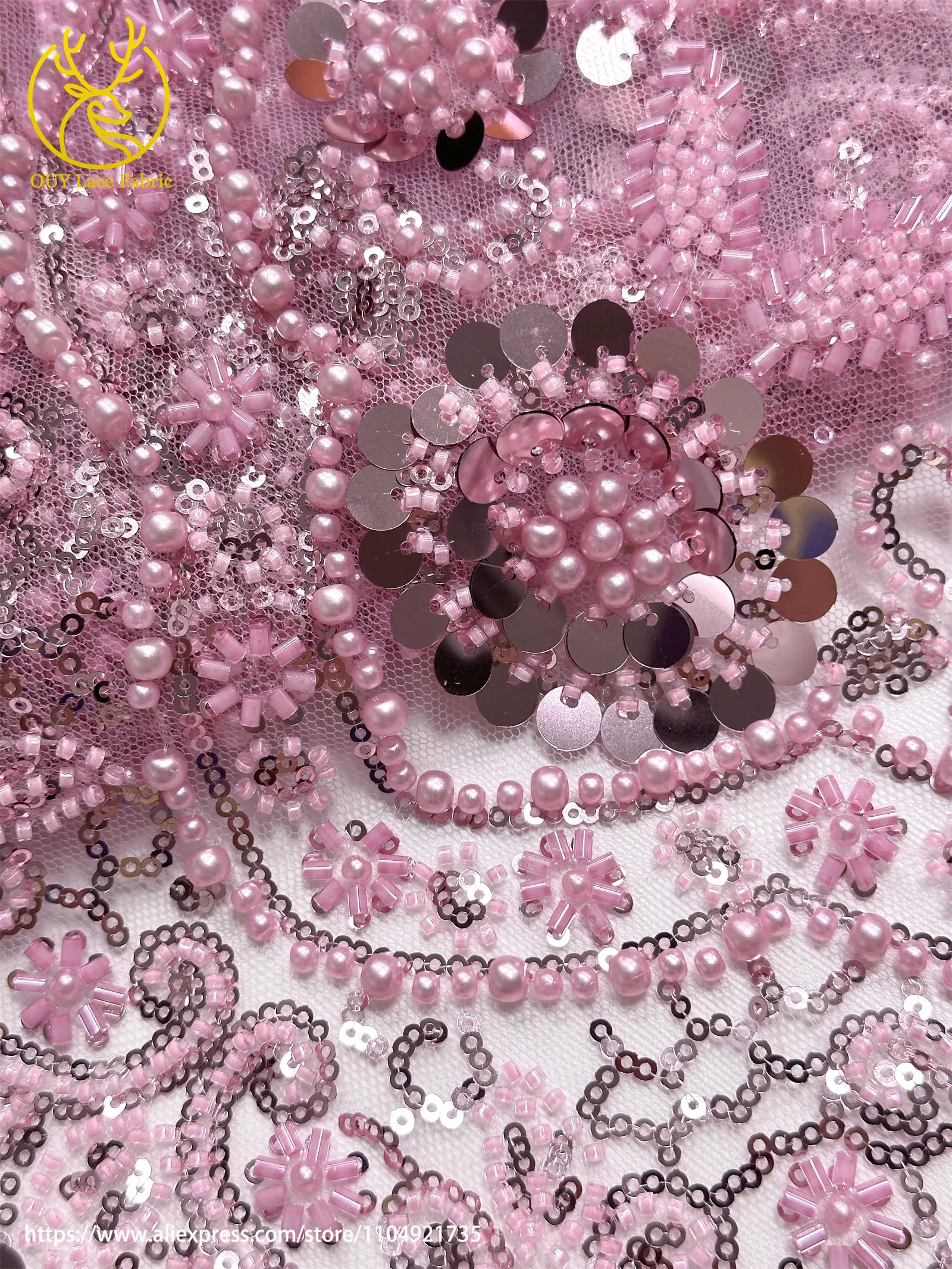 Grüner afrikanischer Pailletten-Perlen-Spitzenstoff 2026, nigerianischer französischer Mesh-Spitzenstoff, geeignet zum Nähen von Damen-Hochzeitskleidern – Detail 25