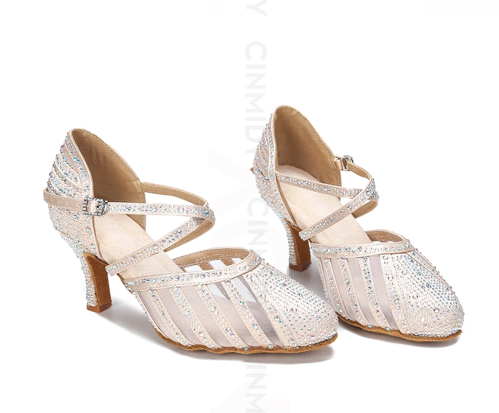 CINMIDY Damen Latein Tanzschuhe Strass Tango Modern Tanzschuhe Damen Sandalen Baotou Ballsaal Party Schuhe – Detail 3