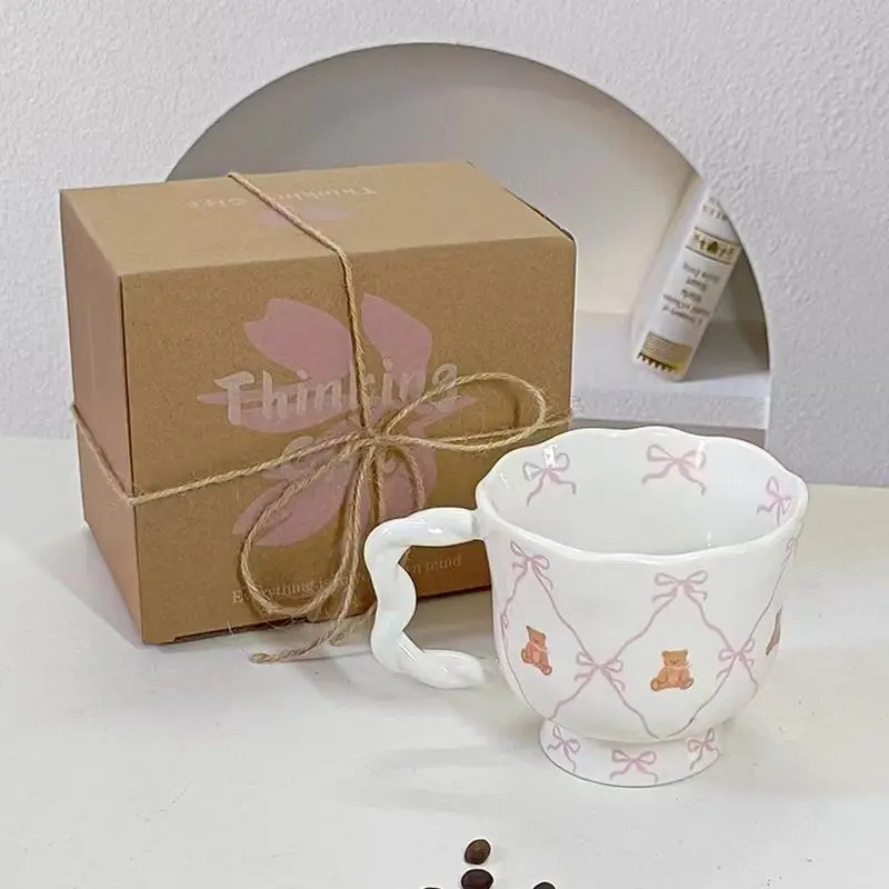 

550ml Ceramic High-value Teacup,Teddy Bear Bow Mug, Cute Water Coffee Cup, Birthday Gift, Christmas Gift Drinkware