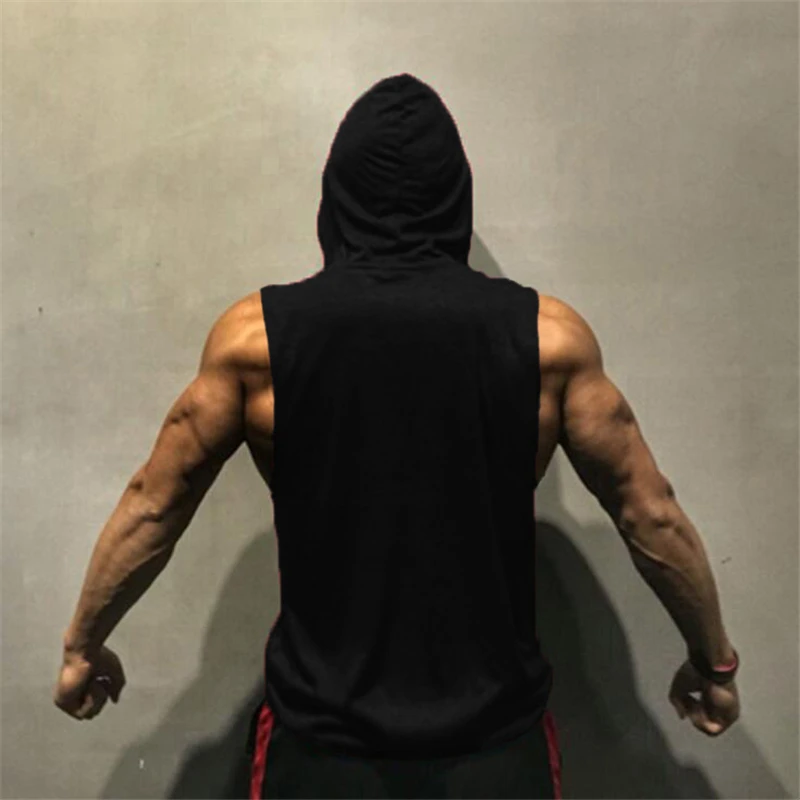 Blank Bodybuilding Stringer Sleeveless Hoodie Gym Tank Tops Mens Muscle Singlets Shirt Cotton Fitness Vest Cotton Sport Clothing