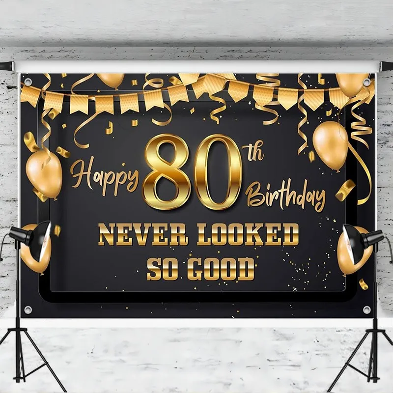 80 Never Looked So Good Banner Backdrop Funny Happy 80th Birthday Decorations Party Supplies Black Gold Photography Background