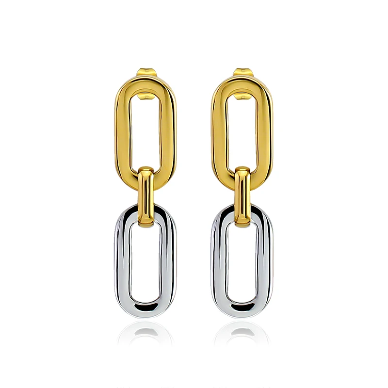Rectangular Links Geometric Mix Color Long Drop Earrings for Women Stainless Steel Earrings Studs Everyday Wear