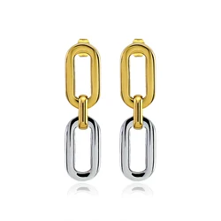 Rectangular Links Geometric Mix Color Long Drop Earrings for Women Stainless Steel Earrings Studs Everyday Wear