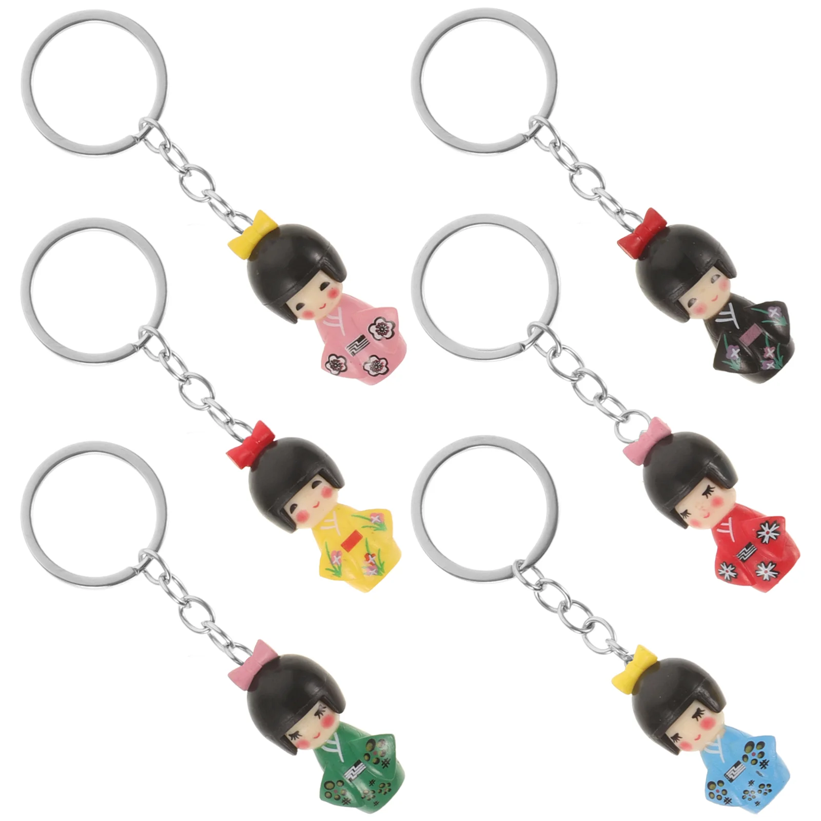 6 Pcs Key Chain Toys for Girls Kimono Pendant Statue Cartoon Bag Zinc Alloy Japanese Style Keychain Child Decor Decoration