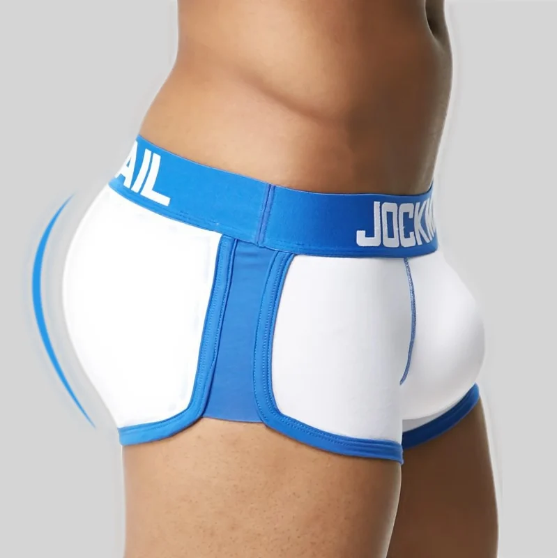 JOCKMAIL Padded mens underwear boxers Trunks with sexy gay penis pouch bulge enhancing Front + back Double removable push up cup