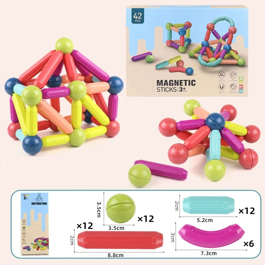 Varietà di bastoncini magnetici educativi per bambini per costruire giocattoli 3D grandi particelle blocchi magnetici per bambini