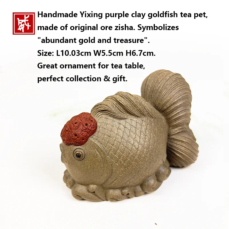 Authentic Yixing Zisha Tea Pet, Handmade Exquisite Purple Clay Figurine, Auspicious Ornament, Goldfish/Cabbage/Nine-tailed Fox/L