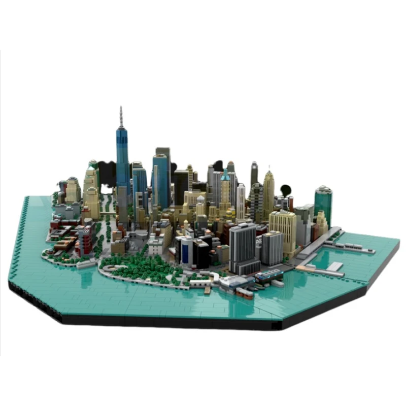 

10523 шт., Нью-Йоркский город, финансовый район, подробный Moc, строительные блоки «сделай сам», игрушки на день рождения, подарок, сложный опыт здания