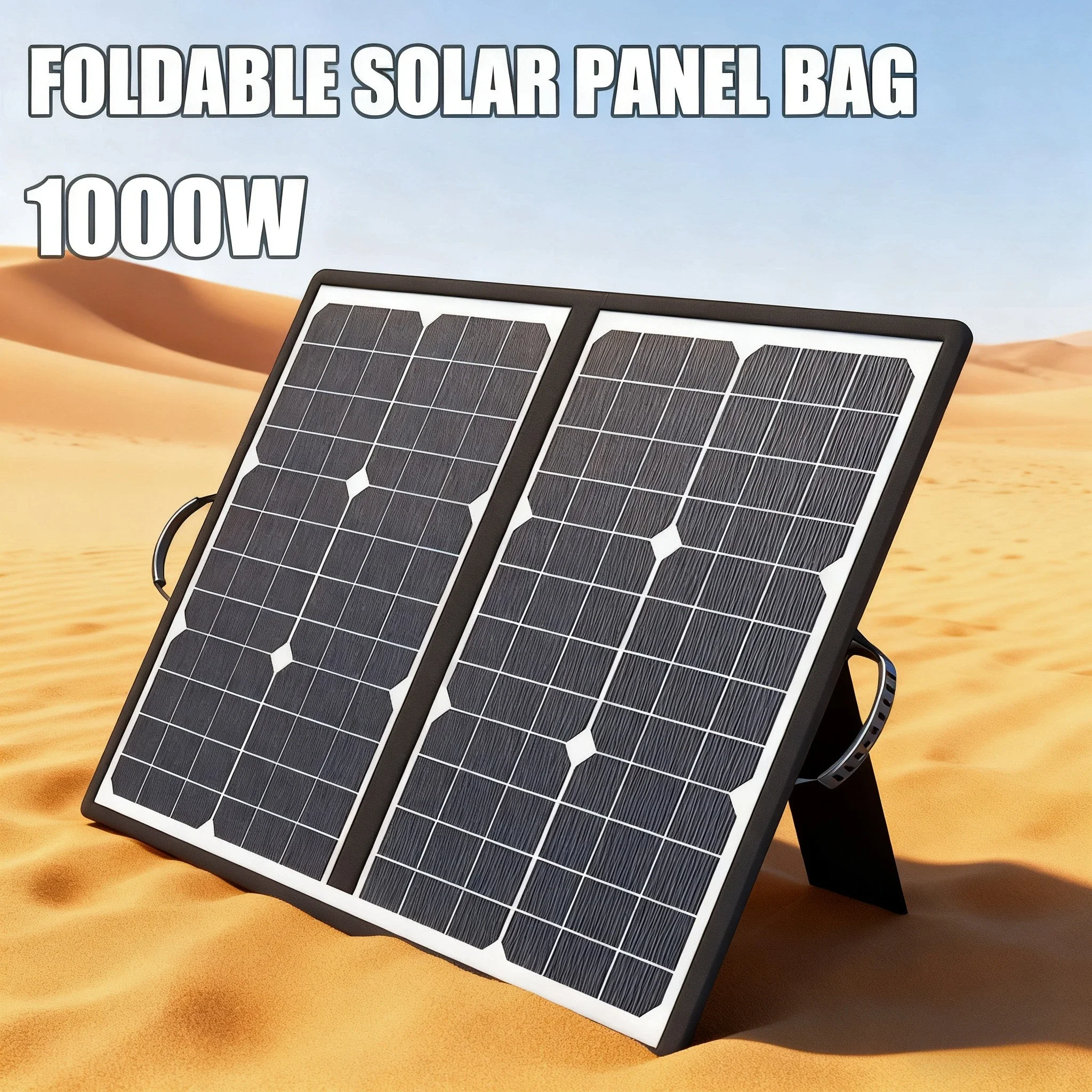 Solar Charger Panel Foldable - 1000W折りたたみ式ソーラーパネル、18Vポータブルソーラーチャージャー、オフグリッド発電に最適、家庭、RV、キャンプ場の電源に最適