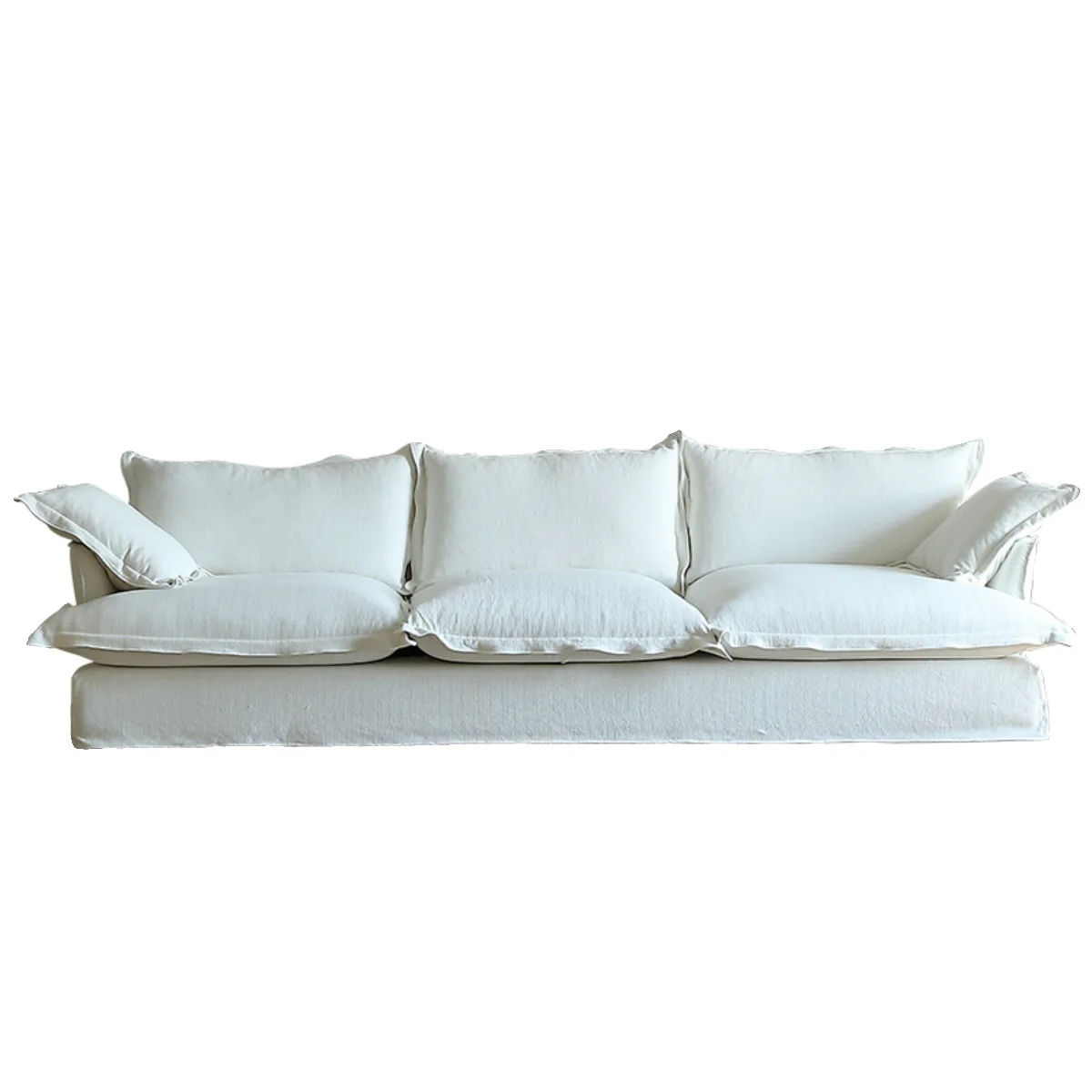 

High-end cotton and linen fabric down Japanese-style living room three-person simple modern natural linen sofa