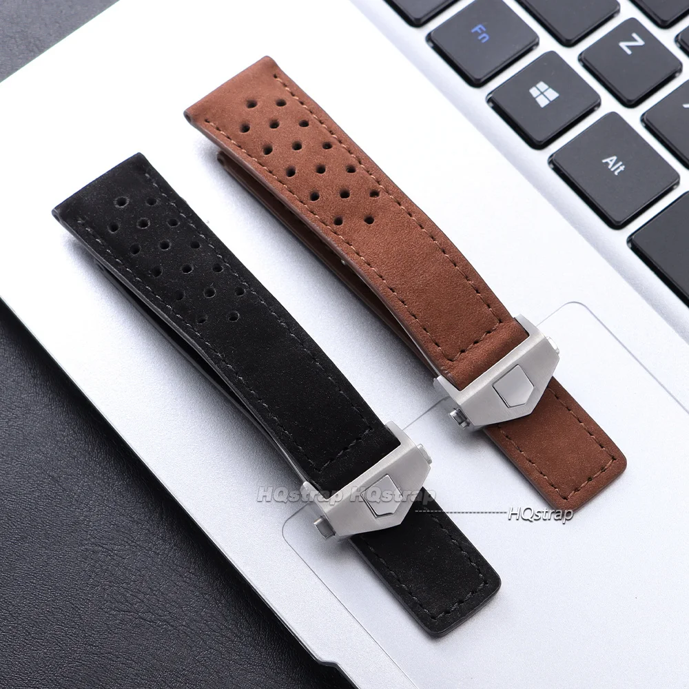 Breathable Matte Cowhide Watch Strap 20mm 22mm 24mm Universal Bracelet Metal Folding Buckle Business for Men Women Wrist Band