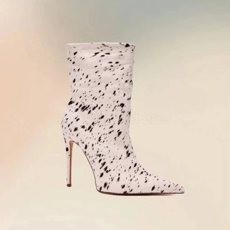 

Graffiti Print Mid Calf Pointed Toe Boots Side Zipper Women Shoes Thin High Heels Fashion Party Feast 2025 Zapatos Para Mujere