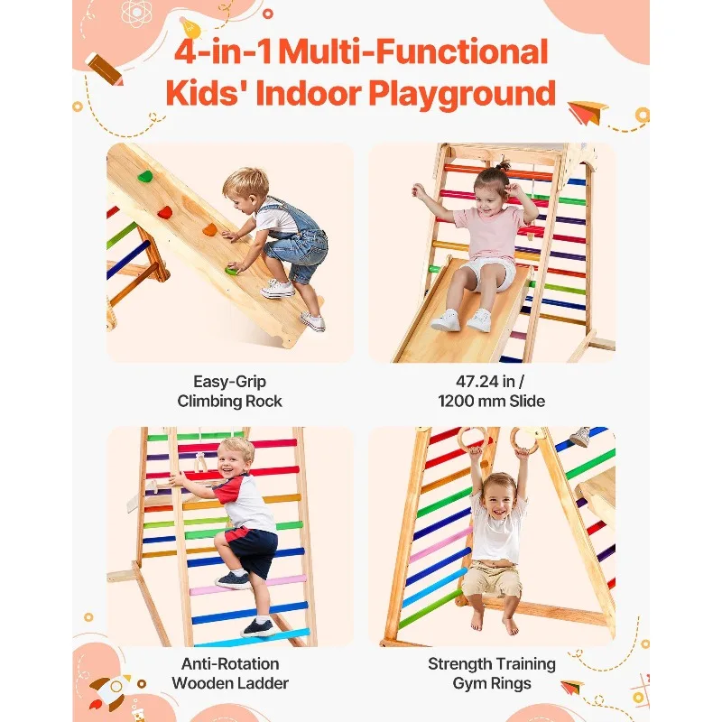 ملعب داخلي في صالة الألعاب الرياضية الغابة 4 في 1 مجموعة لعب خشبية داخلية #3