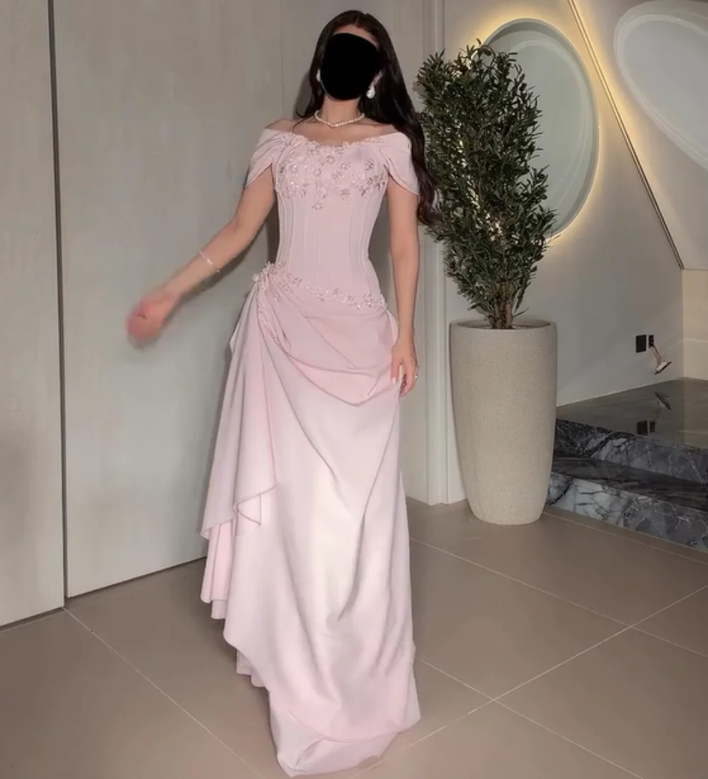 Customized Classic Chiffon Pleat Sequined A-line Off-the-shoulder Long Bespoke Occasion Evening Dresses Chinese Style