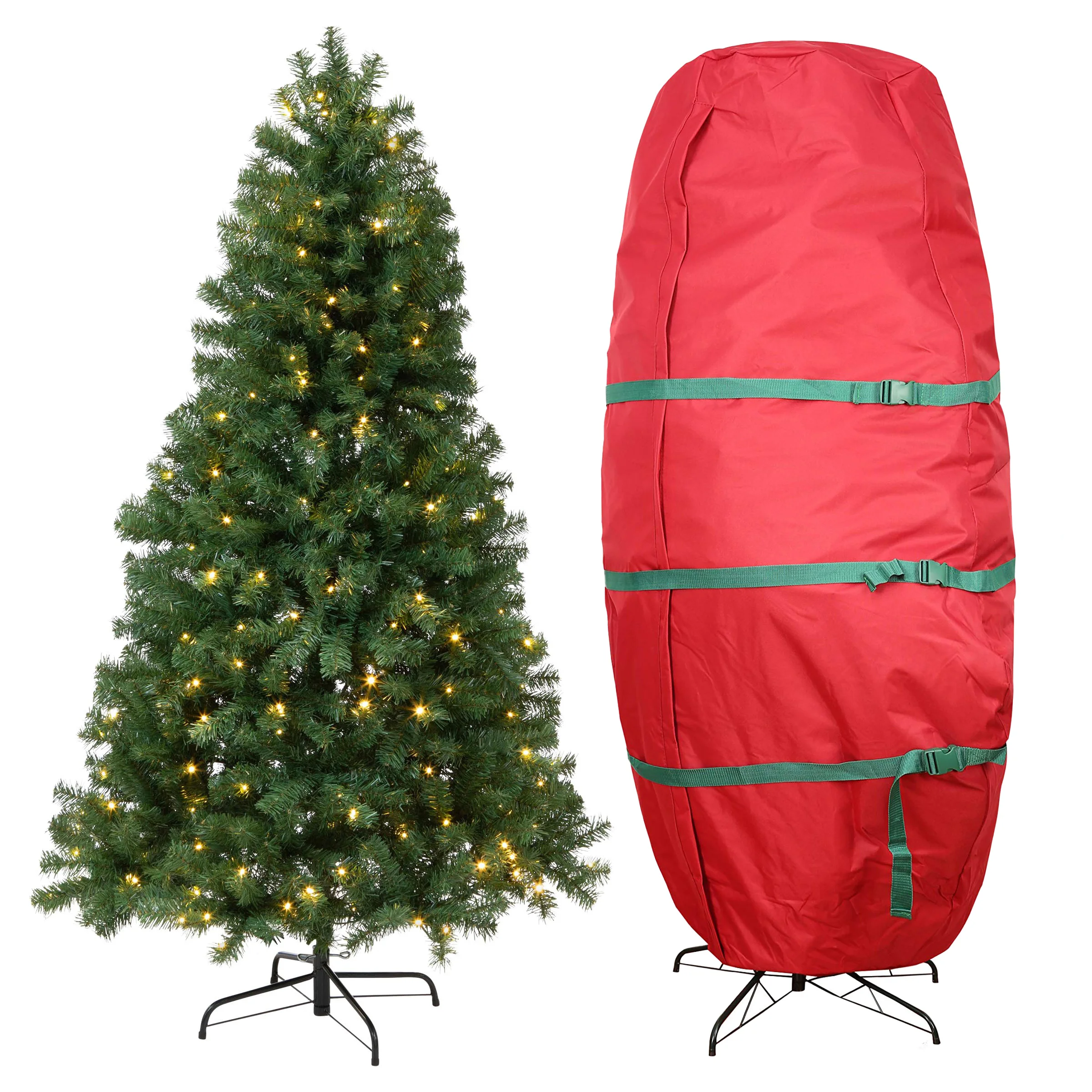 Sac de rangement vertical pour arbre de Noël, s'adapte à un arbre artificiel de jusqu'à 9 pieds de haut, sac de Noël en tissu Oxford 210D avec sangles à boucle et cintrée