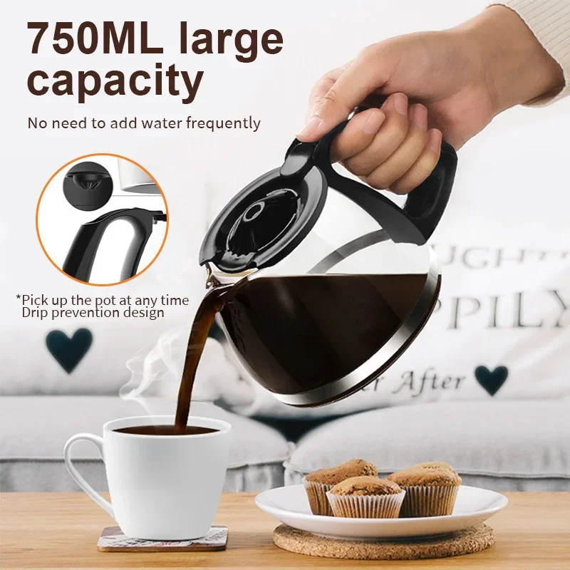 Houselin 750ML Small Coffee Maker, Compact Coffee Machine with Reusable Filter, Warming Plate and Coffee Pot for Home and Office