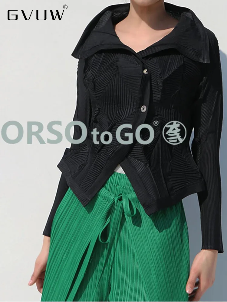 

GVUW Fashion Pleated Lapel Jackets Women Single Breasted Full Sleeve Loose Solid Color Niche Design New Summer 2024 Tops 17G6126