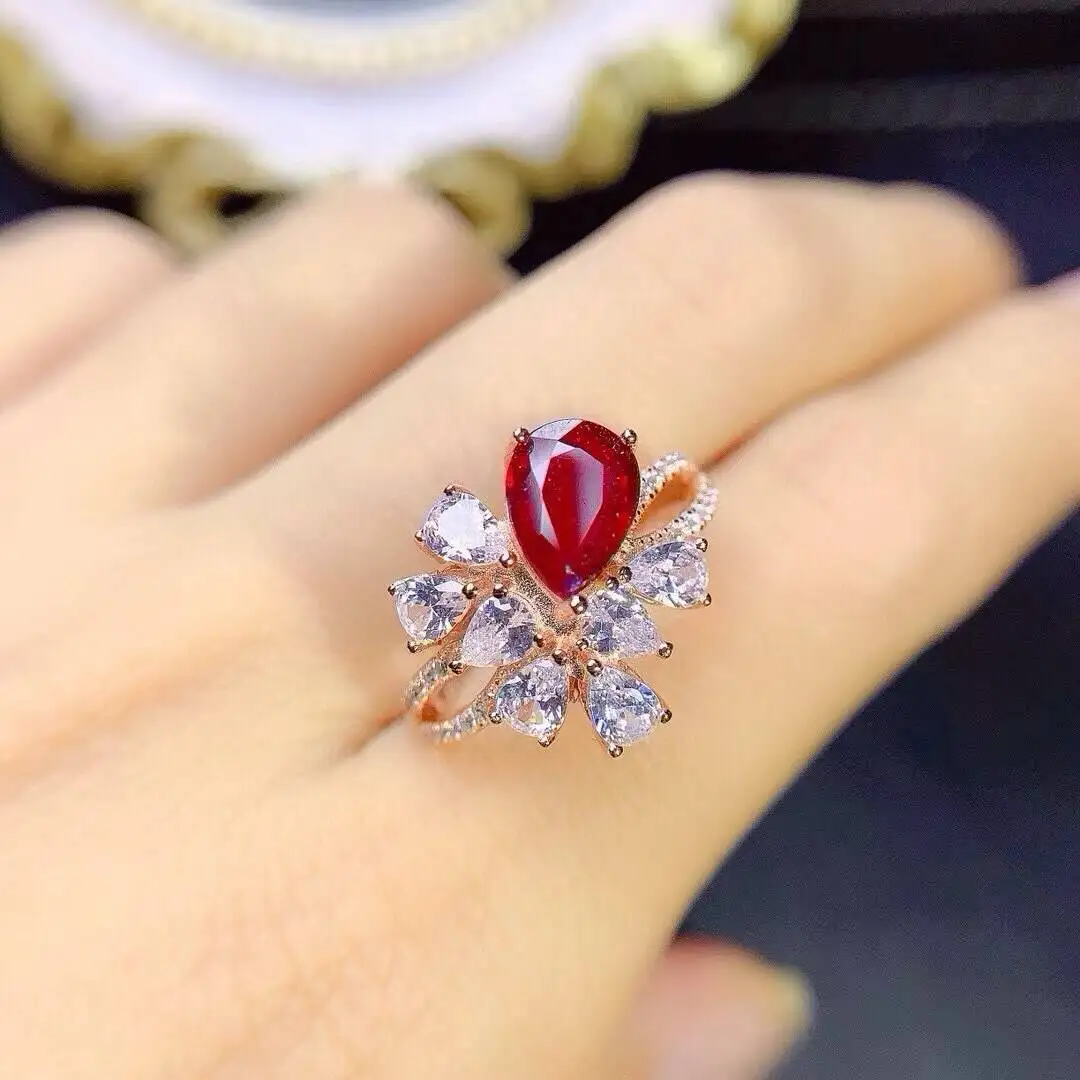 KJJEAXCMY high-grade Jewelry Natural Women's Ruby Ring S925 Silver Colorful and splendid Crystal pure fire flash explosion