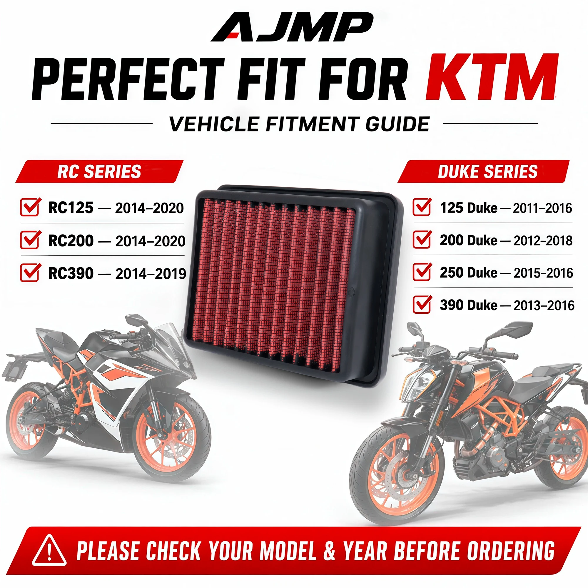Motorcycle Air Filter for KTM Duke 125 200 250 390 RC390 RC200 RC125 Duke125 Duke200 Washable Reusable Replacement Air Filter