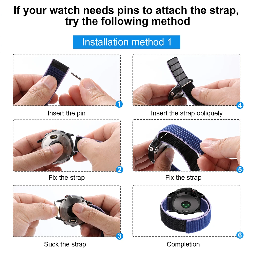 26 22mm Hook Loop Nylon Strap For Garmin Enduro 2 Smart Watch Band Fenix 7 EPIX 7X Fenix 6X 6Pro 5X 5/MK2i/955 945 Wristbands