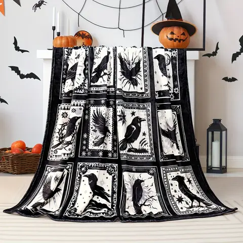 1pc Black Hummingbird Throw Blanket - Ultra Soft Retro Gothic Design, Perfect for Bird Lovers, Cozy Flannel Plush Sofa Cover, Id