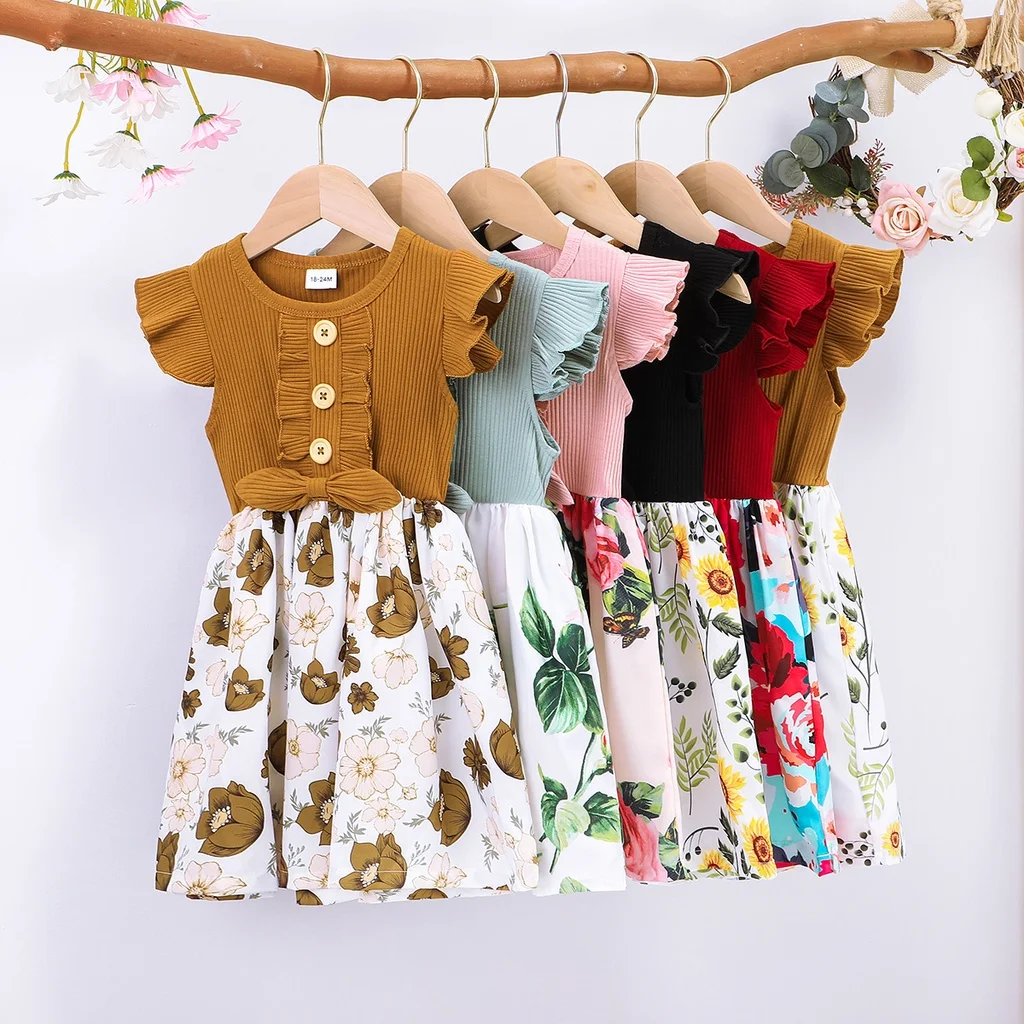 Baby Girl Dress Korean Style Summer Short Sleeve Floral Kids Princess Dresses