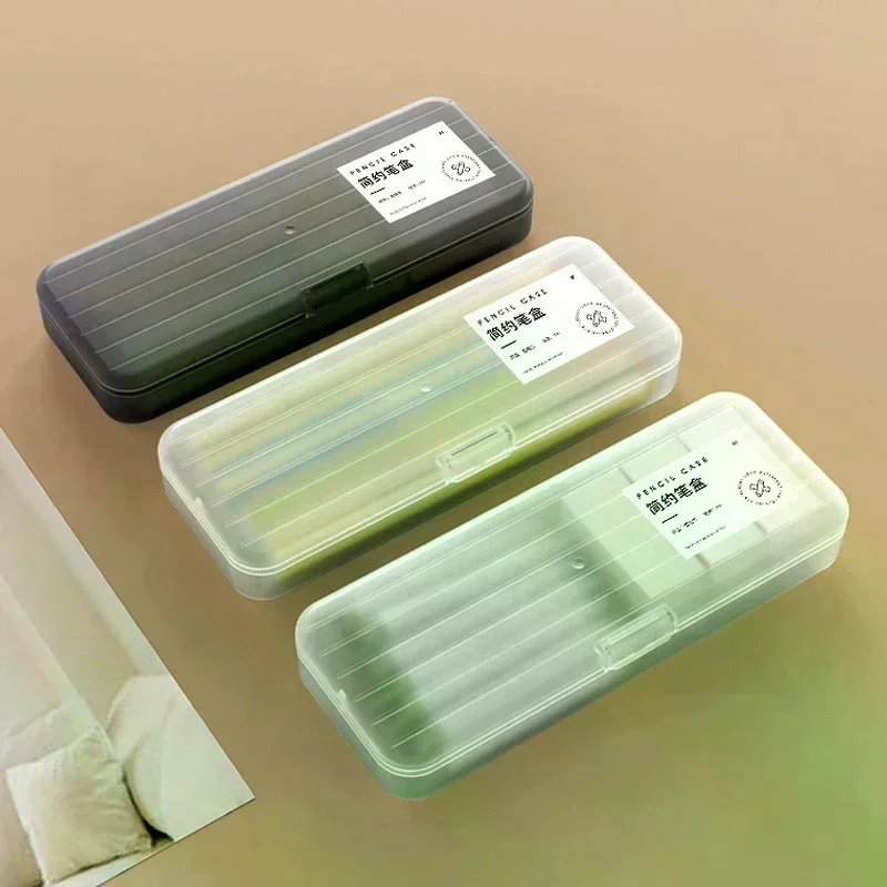 High Quality Large Capacity Storage Box Plastic Transparent Pencil Case Multi-function Desktop Organizer Student Pen Box