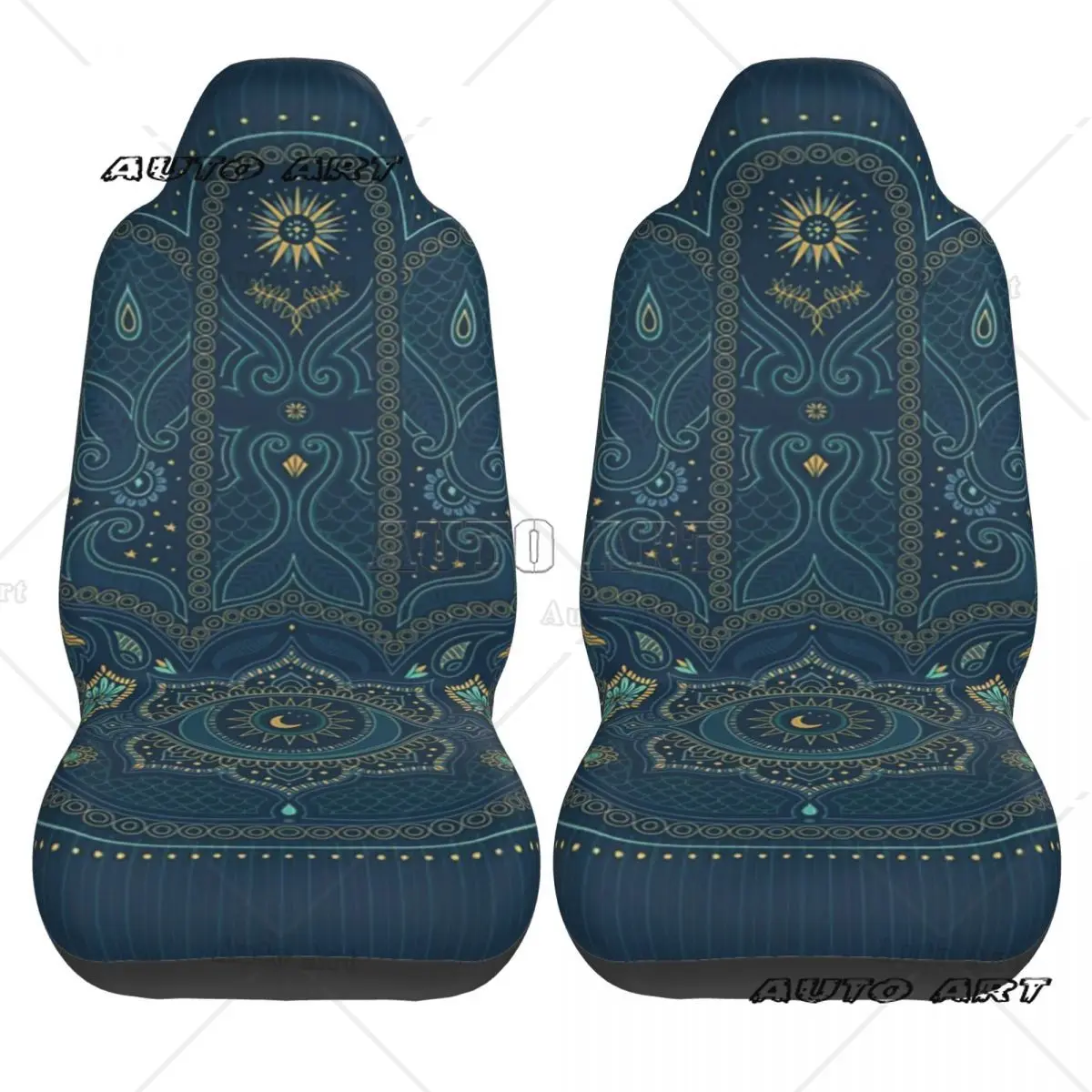 Hamsa Hand In Blue And Gold Car Seat Cover Custom Printing Universal Front Protector Accessories Cushion Set