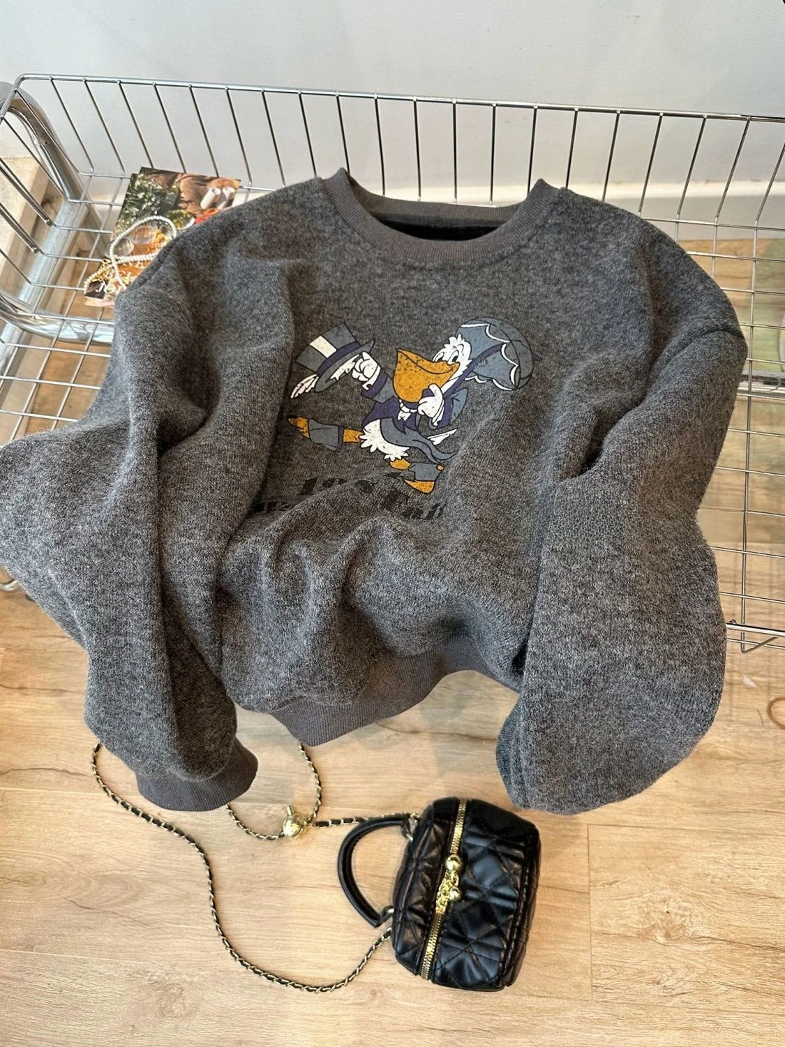 Extra Large 300 Pou Umbrella Print Fce Lined Sweatirt Women's Autumn Winter Ultra Soft Warm Velvet Top Korean Sle