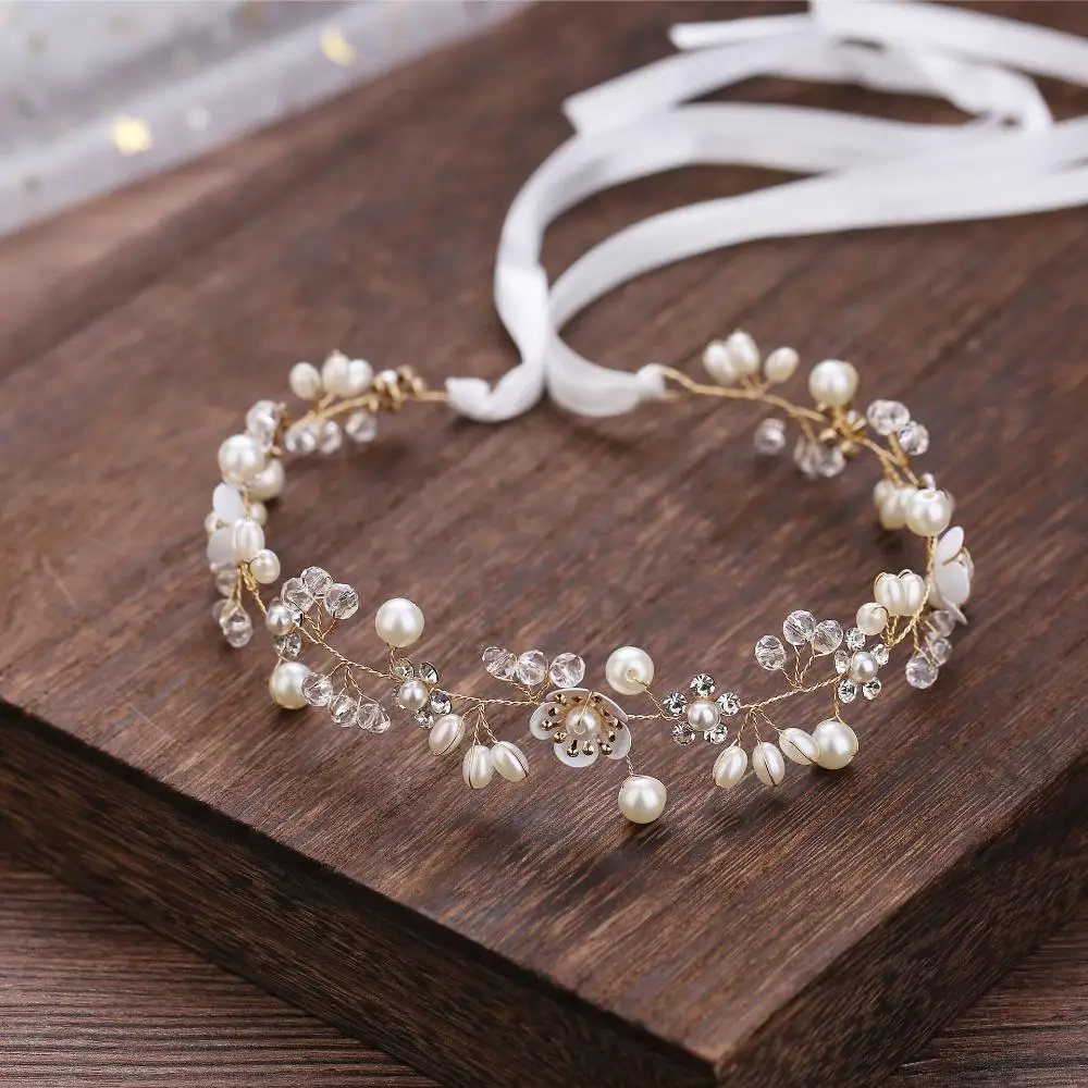 Girls Diamante Crown Hair Jewelry Hair Ornaments Bride Crystal Headband Bridal Hair Vine Wedding Hair Accessories Pearl Leaf