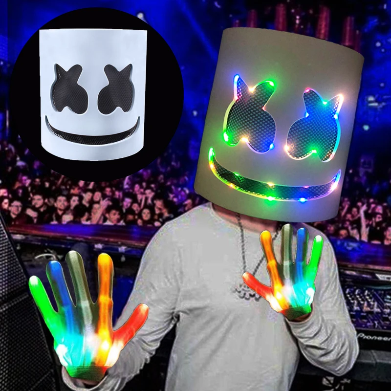 マシュメロ LED 電飾 マスク 被り物 edc フェス　EDM ハロウィン Led Light Up Mask and Gloves DJ Marshmello Head Helmet Light Up